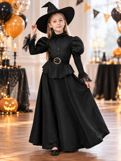 Kids' Witch Halloween Costume Black with Hat and Belt