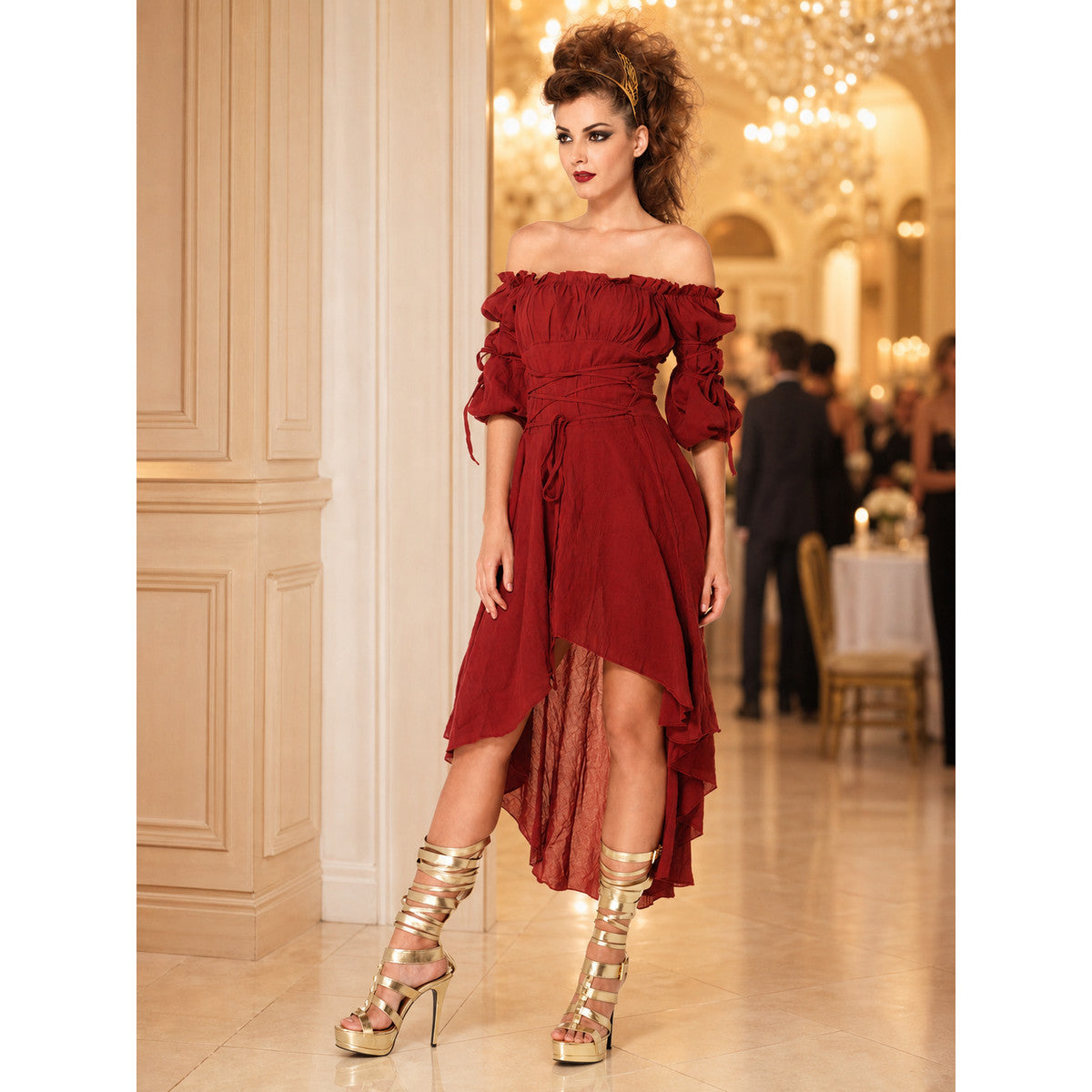 Retro Stage Dress with Asymmetrical Skirt