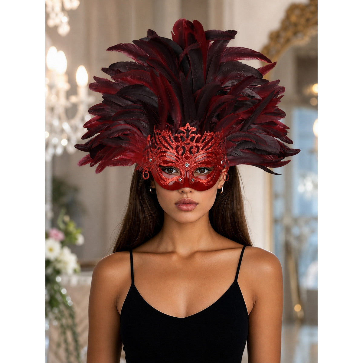 Carnival headpiece with feathers and mask lifestyle view