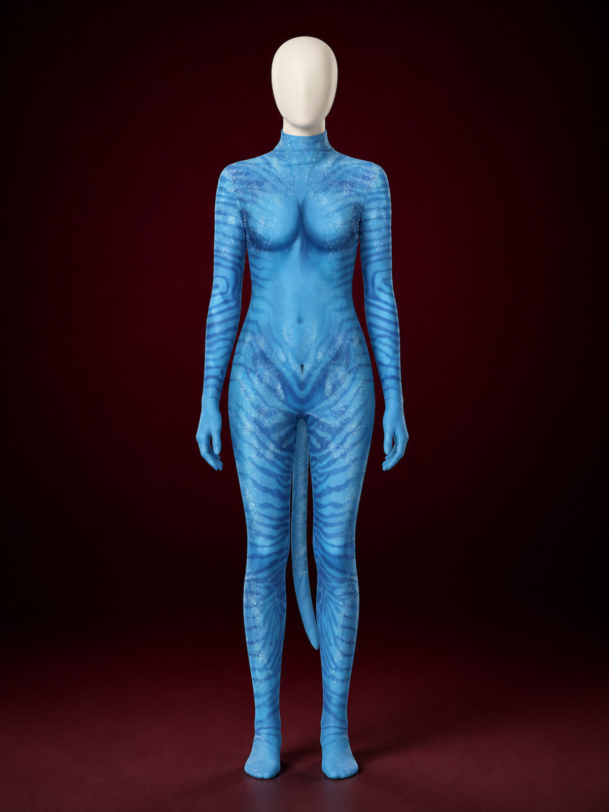 Blue Alien Bodysuit Costume with Long Sleeve, High Collar, and Full Coverage