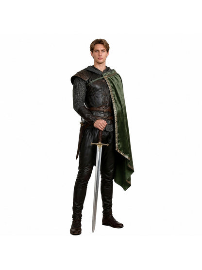 Long Green Asymmetrical Shawl with Gold Trim