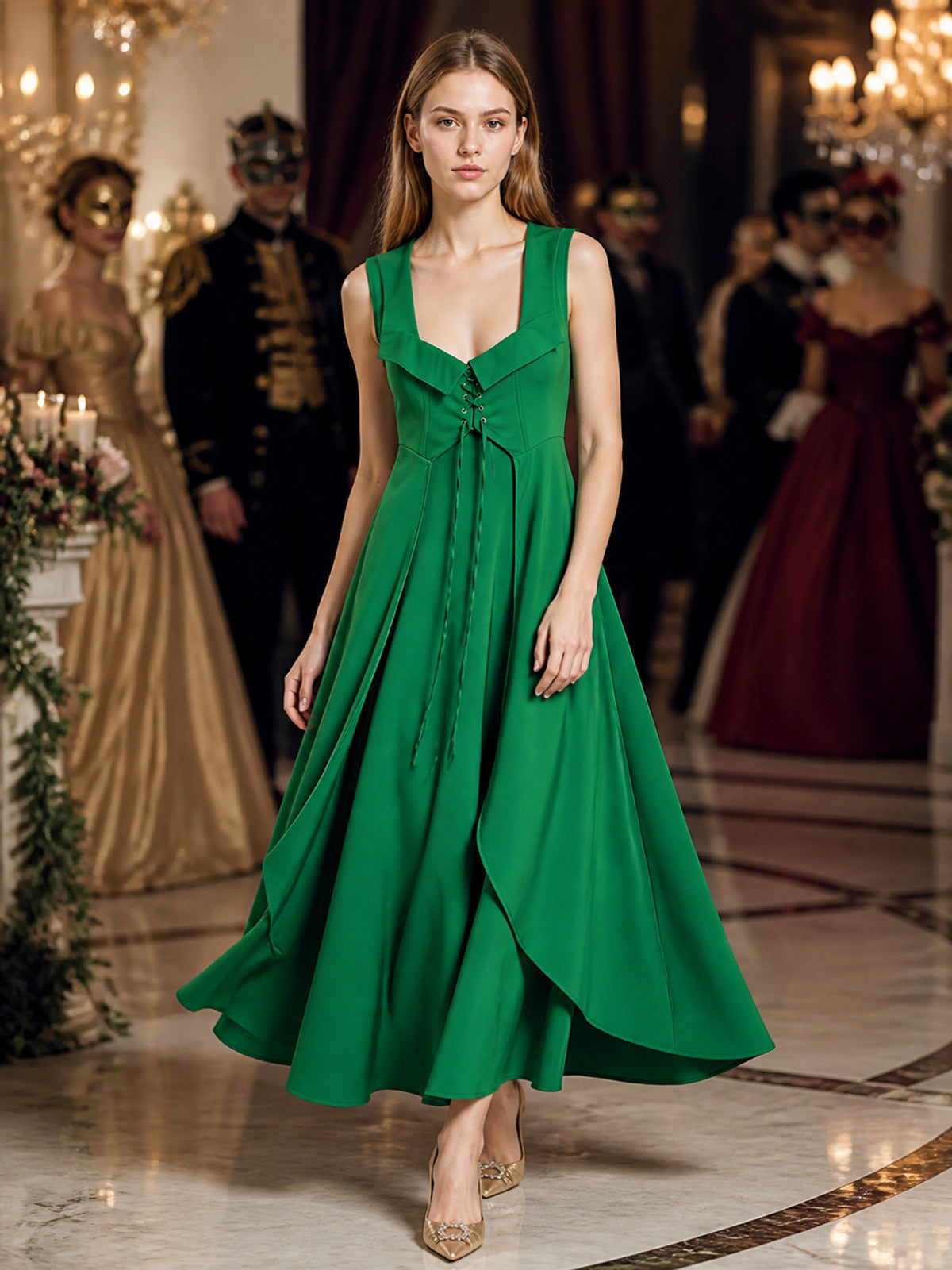 Medieval Off-the-Shoulder Lace-Up Dress lifestyle view