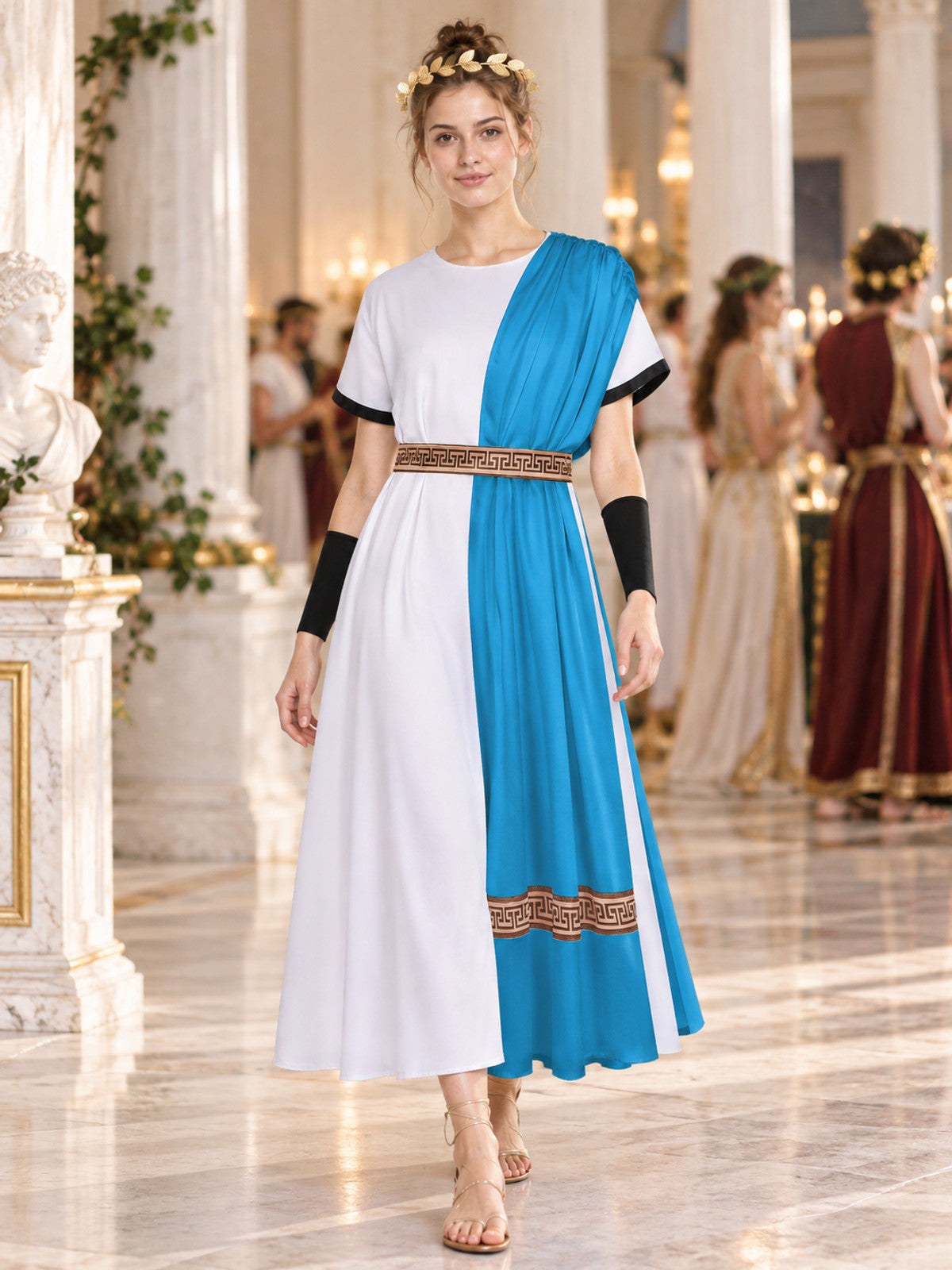 Greek God Costume with Long Chiton and Wreath