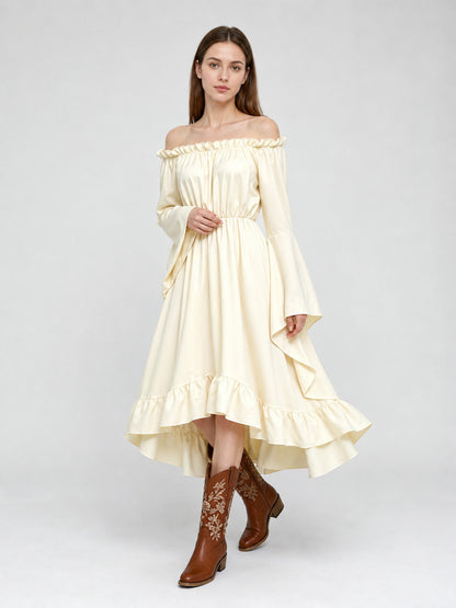 Off-the-Shoulder Dress with Sleeves and Ruffles