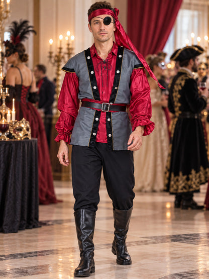 Adult Pirate Costume with Red Bandana and Eye Patch