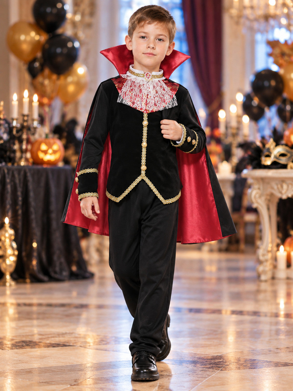 Children's Vampire Costume with Red Cape and Jabot lifestyle view