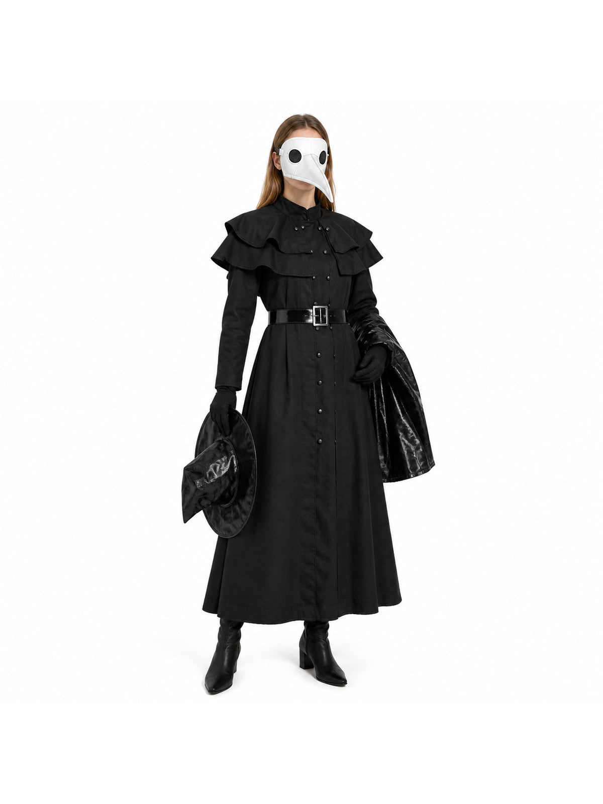 Plague Doctor Costume with Mask, Hat, and Gloves Costume Masks detail