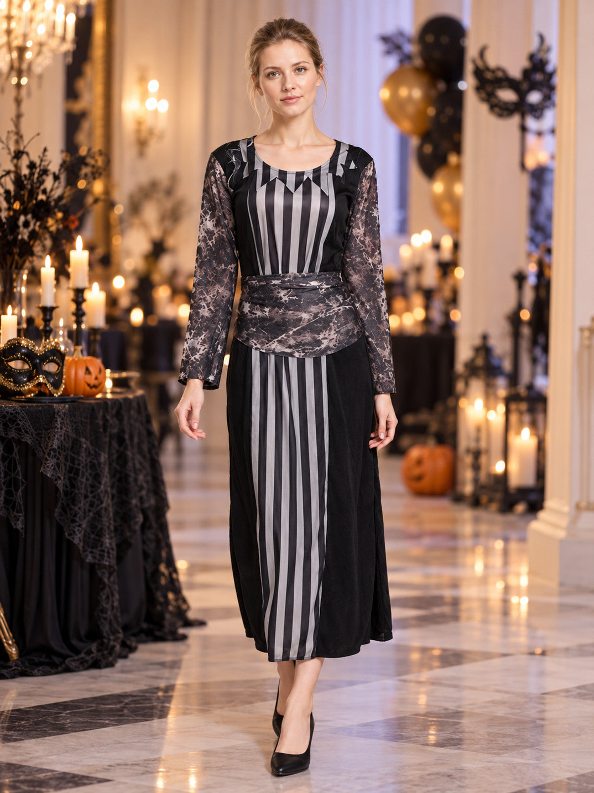 Witch Costume with Belt, Stripes, and Openwork Sleeves lifestyle view
