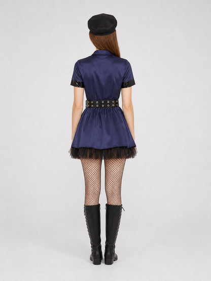 Navy Blue Uniform-Style Costume Dress back view