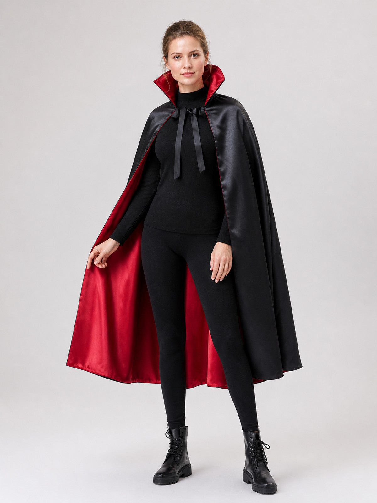 Hooded Cosplay Cloak, Black with Red Lining