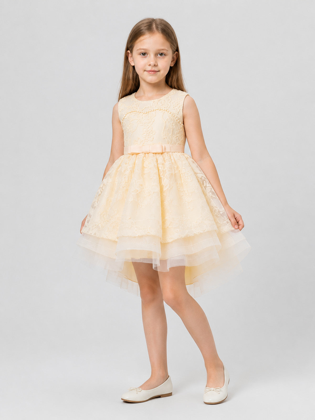 Full Dressy Girls’ Dress with a Tulle Skirt and Bow