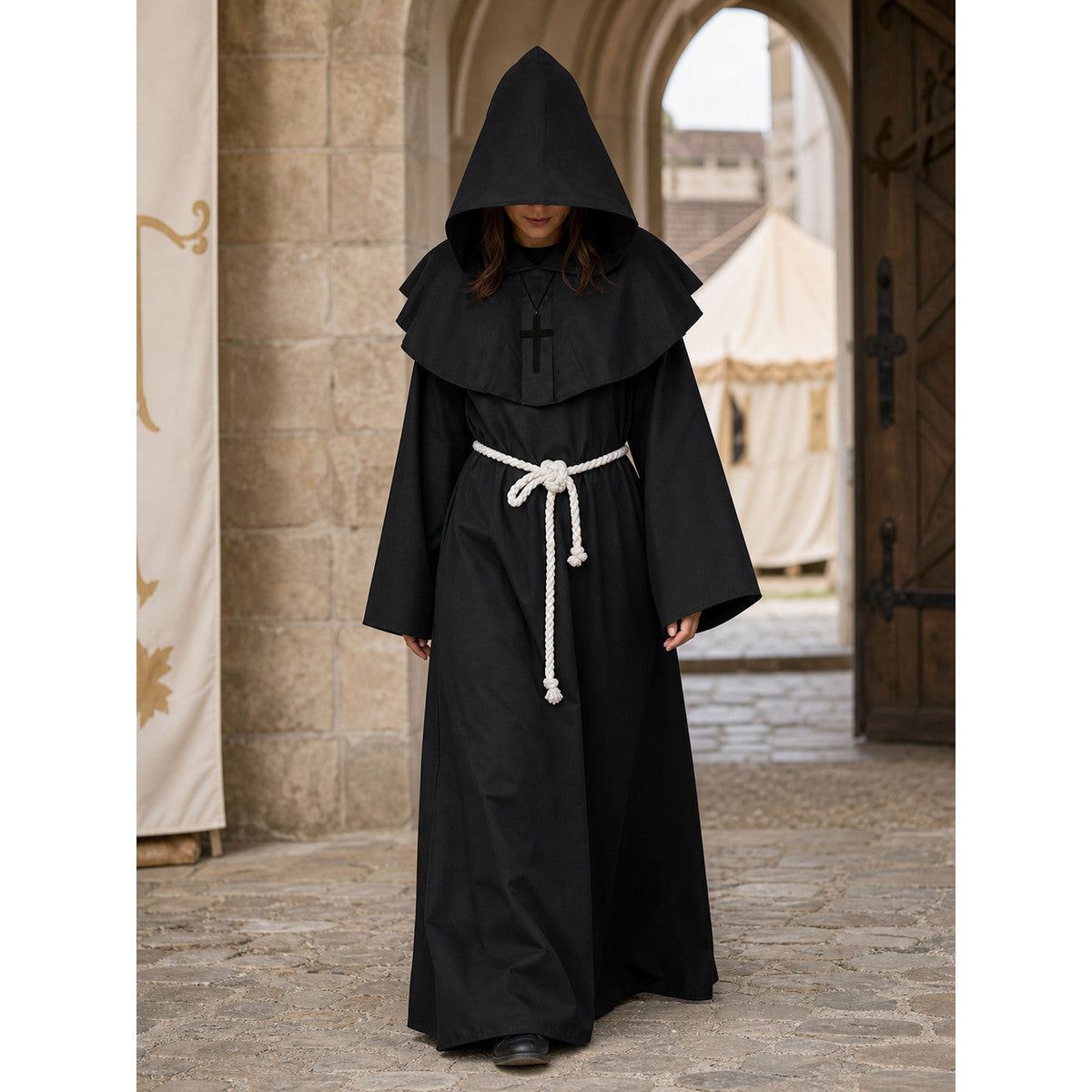 Hooded Monk Costume with Belt and Cross lifestyle