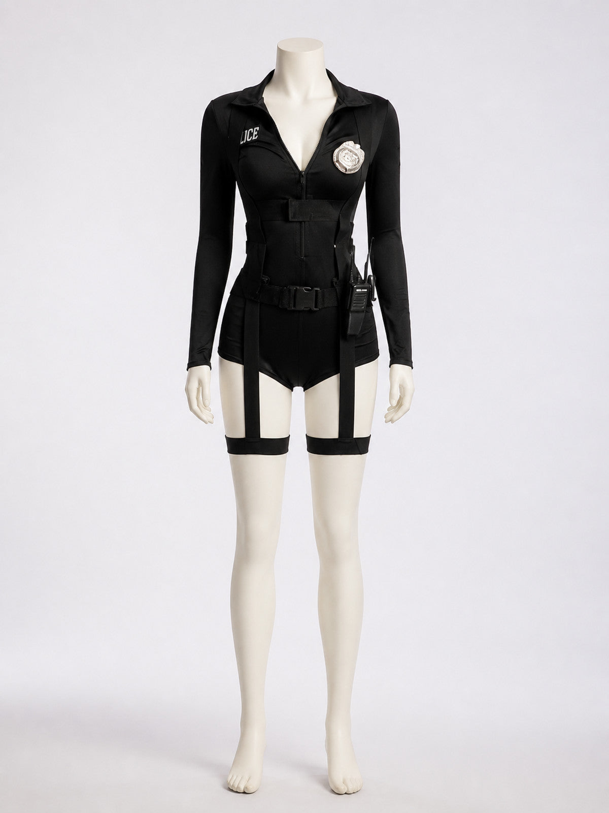 Women's Sexy Police Officer Bodysuit Costume Set with Leg Straps and main product view