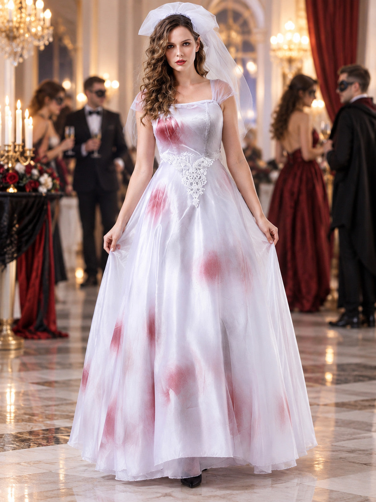 Costume: White Dress with Red Spots, Veil