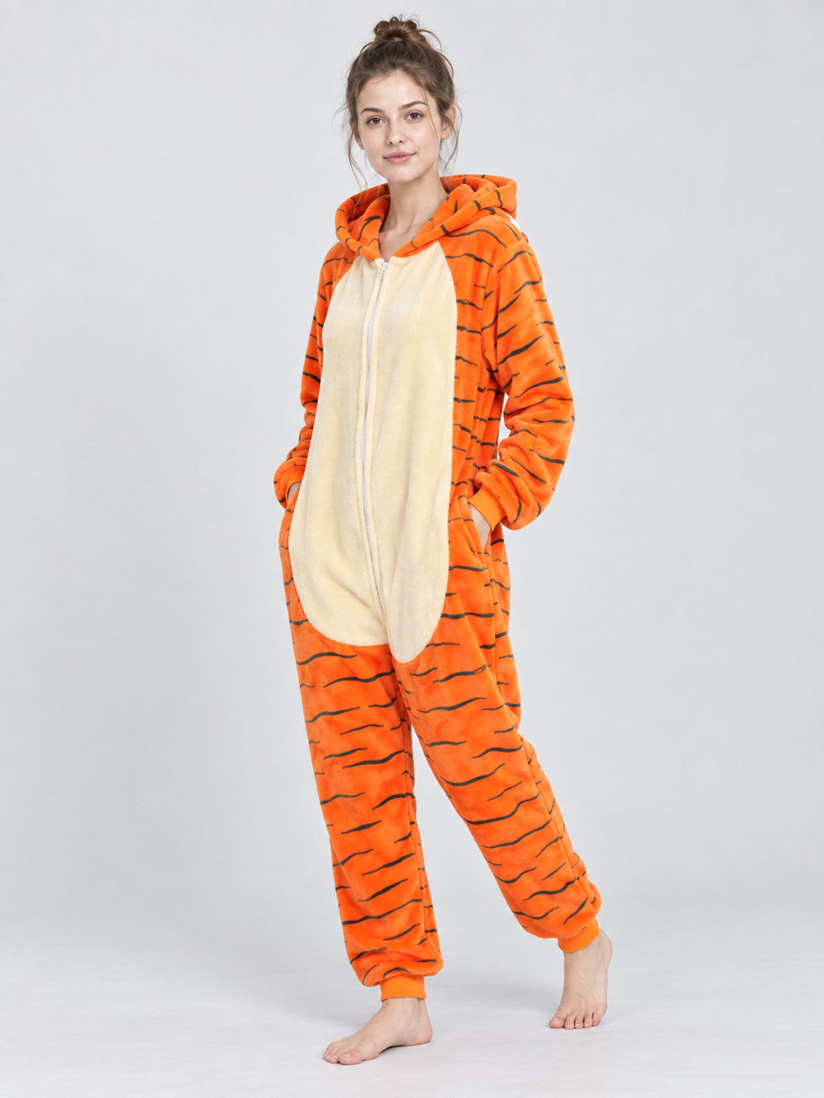 Orange Tiger Striped Pajama Jumpsuit
