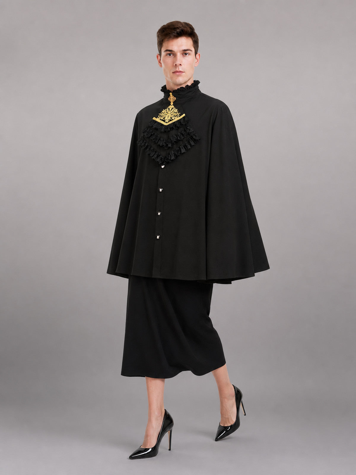 Gothic Shirt with Jabot and Gold Decor