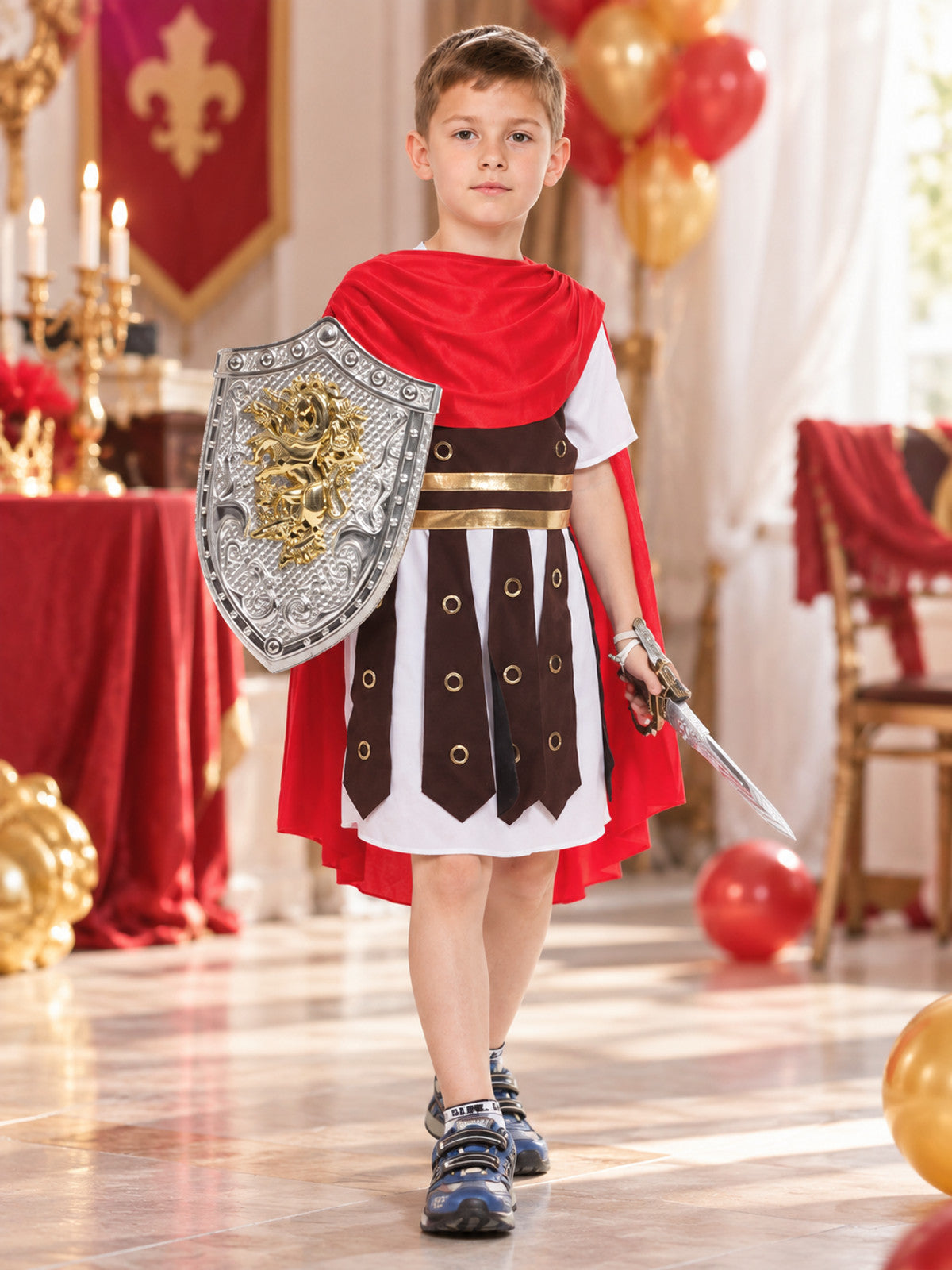 Kids' Warrior Carnival Costume with Red Cape