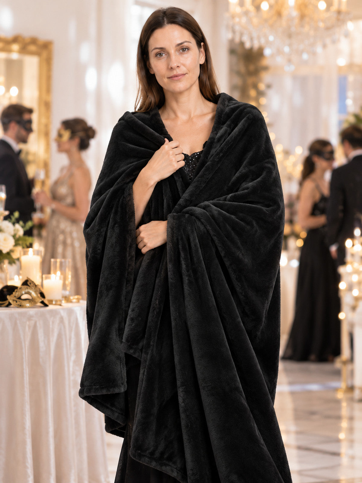 Black plush fleece rectangular blanket