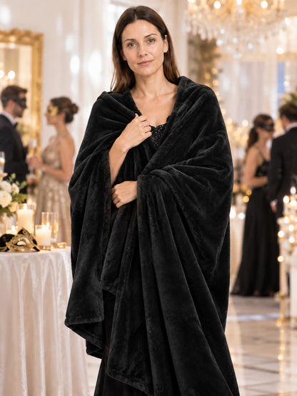 Black plush fleece rectangular blanket