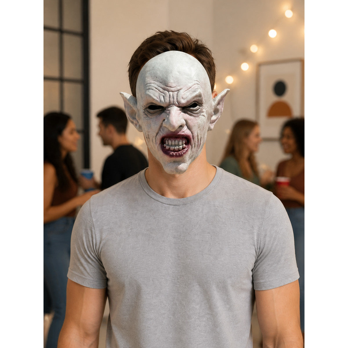 Gray and White Vampire Carnival Mask for Halloween lifestyle view