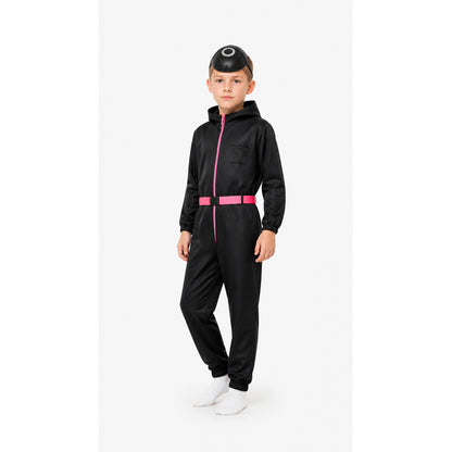 Children's Black Jumpsuit with Mask for Cosplay and Halloween on-model front view