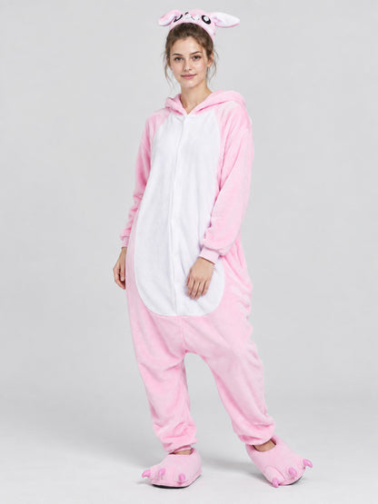 Pink hooded pajama jumpsuit with bunny ears