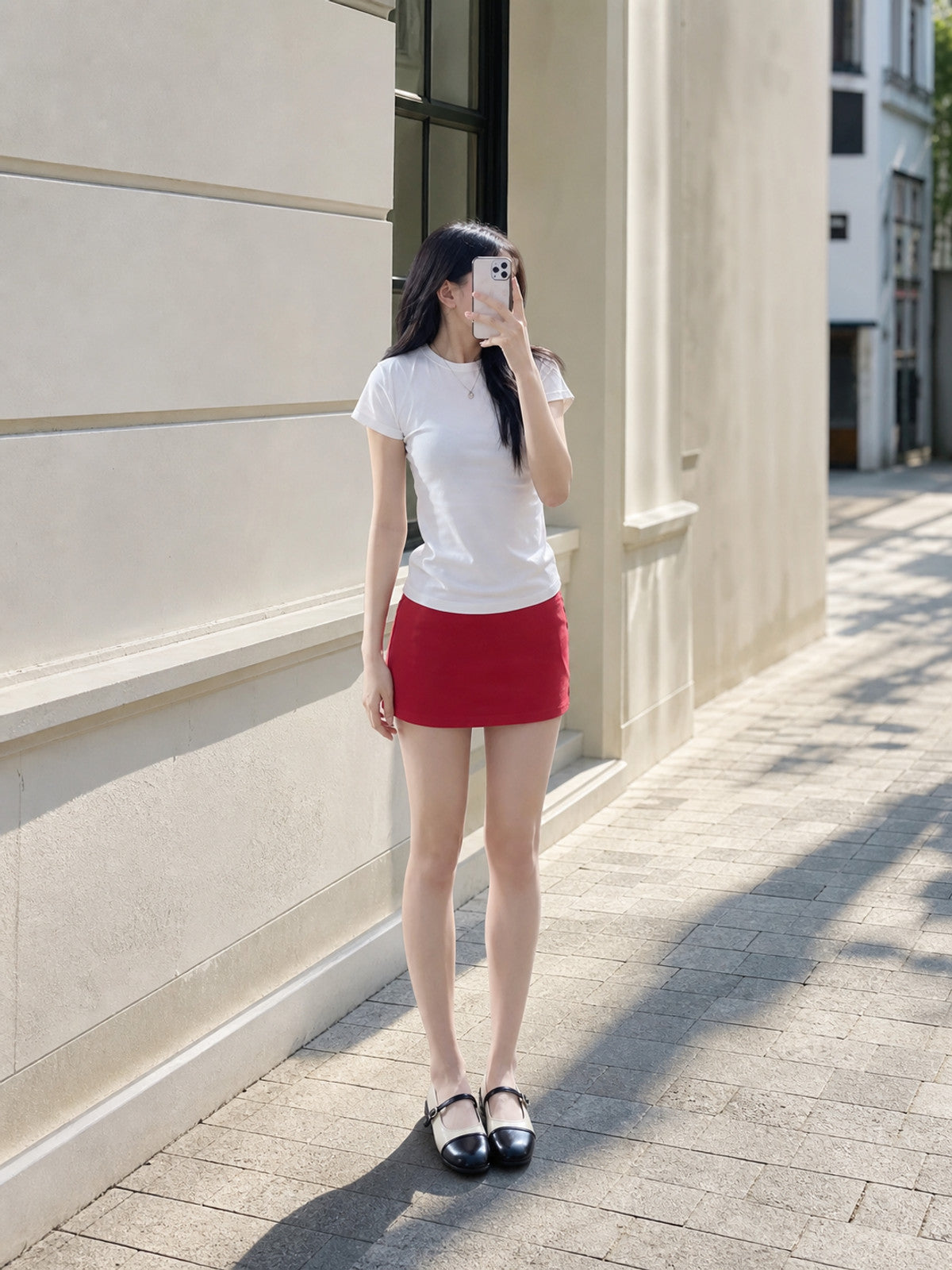 Women's Set: White T-Shirt, Red Skirt, and Shoes product detail