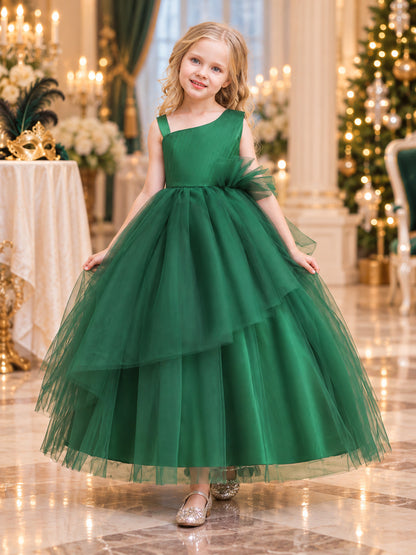 Girls' Princess Holiday Dress Dark Green with Bow