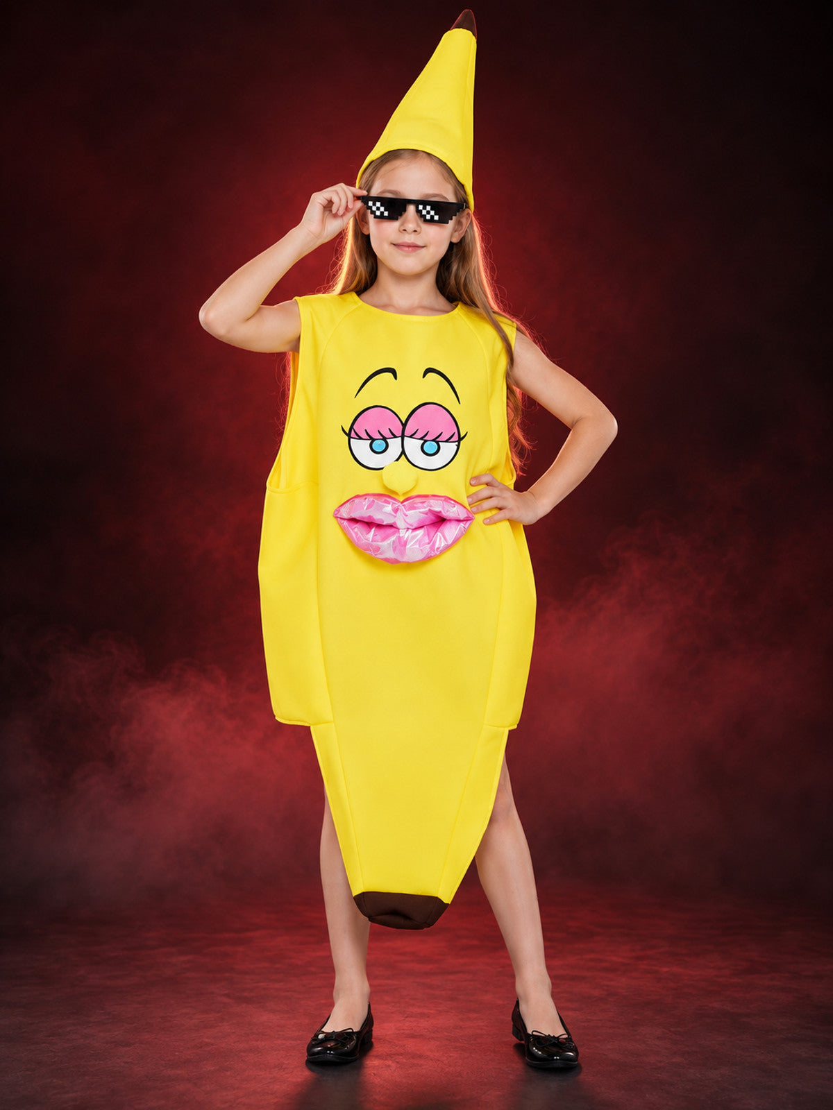 Yellow Banana Costume with Hat and Glasses