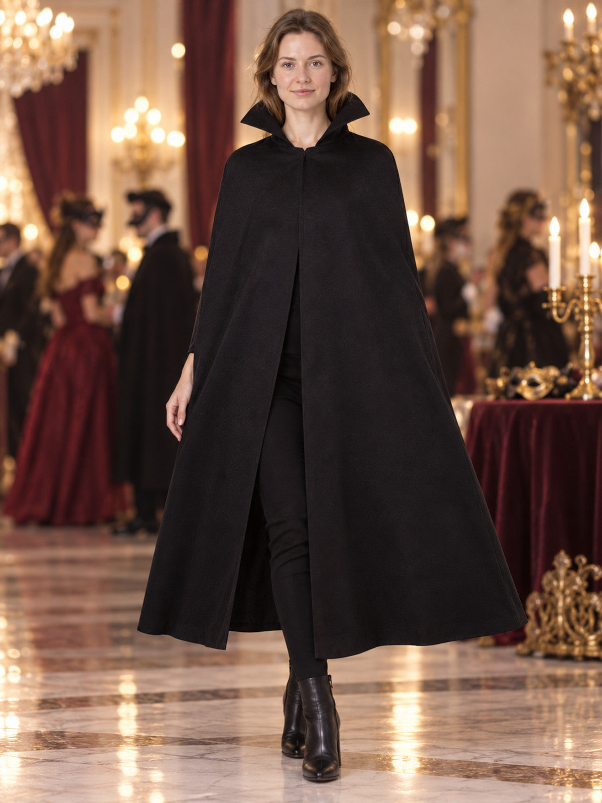 Black Carnival Cape with High Collar
