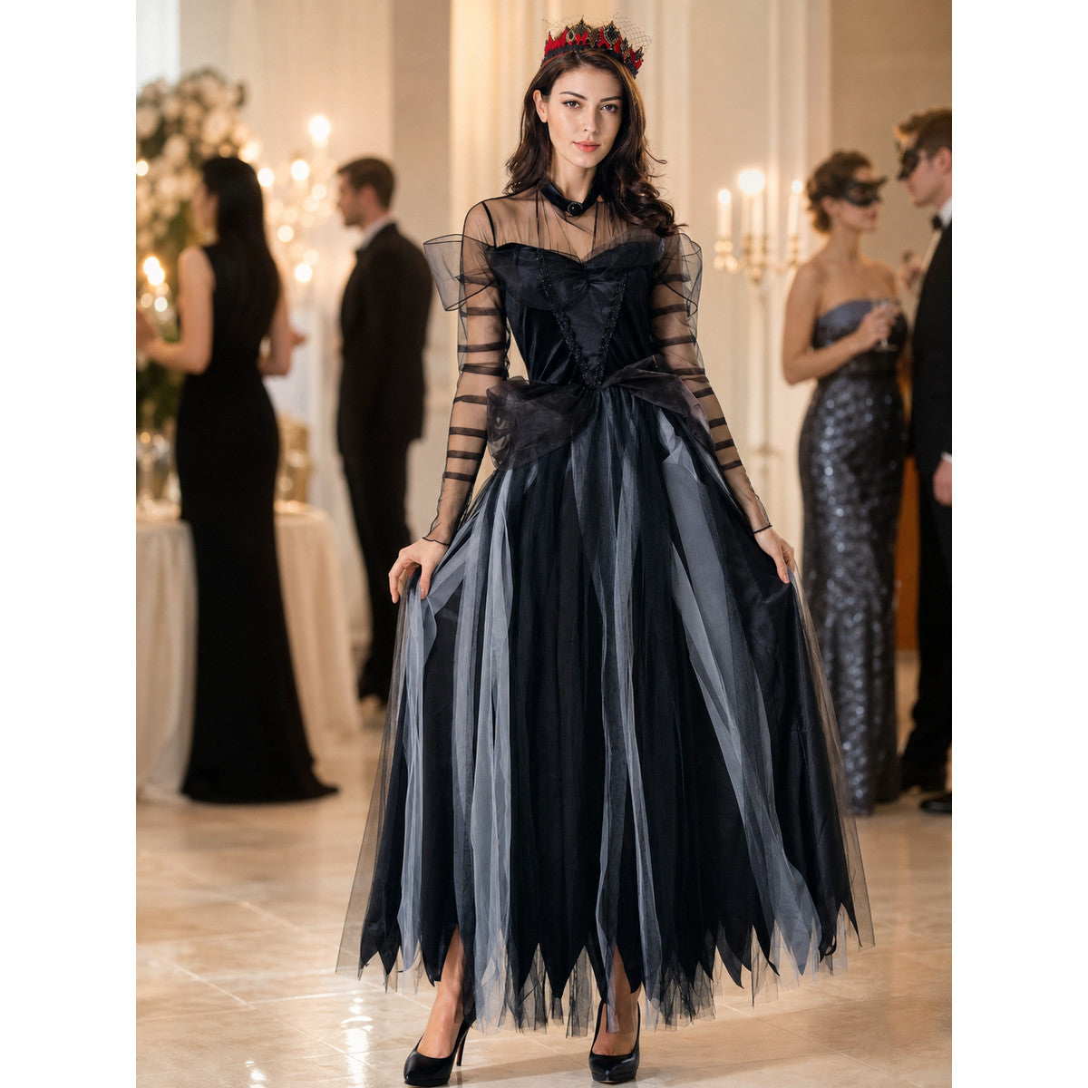 Gothic Witch Costume Dress with Full Skirt
