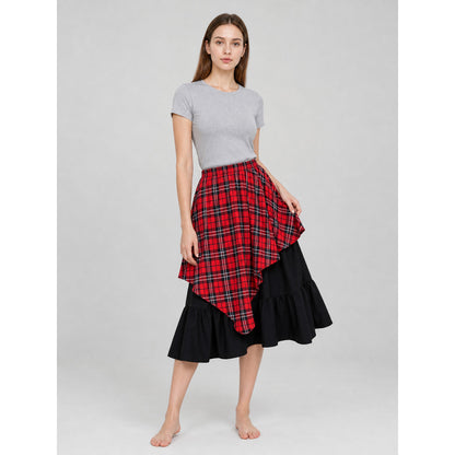 Tiered Asymmetrical Plaid Skirt