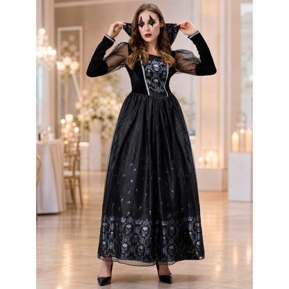 Gothic Dress with Sheer Sleeves and Skulls lifestyle view