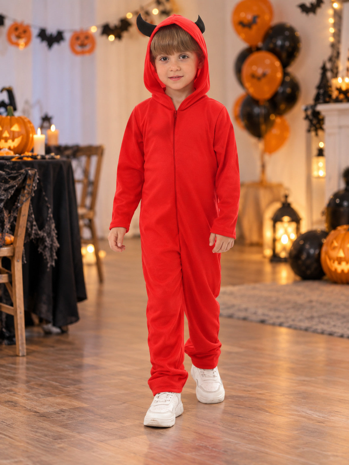 Red Kids' Carnival Costume with Hood and Horns