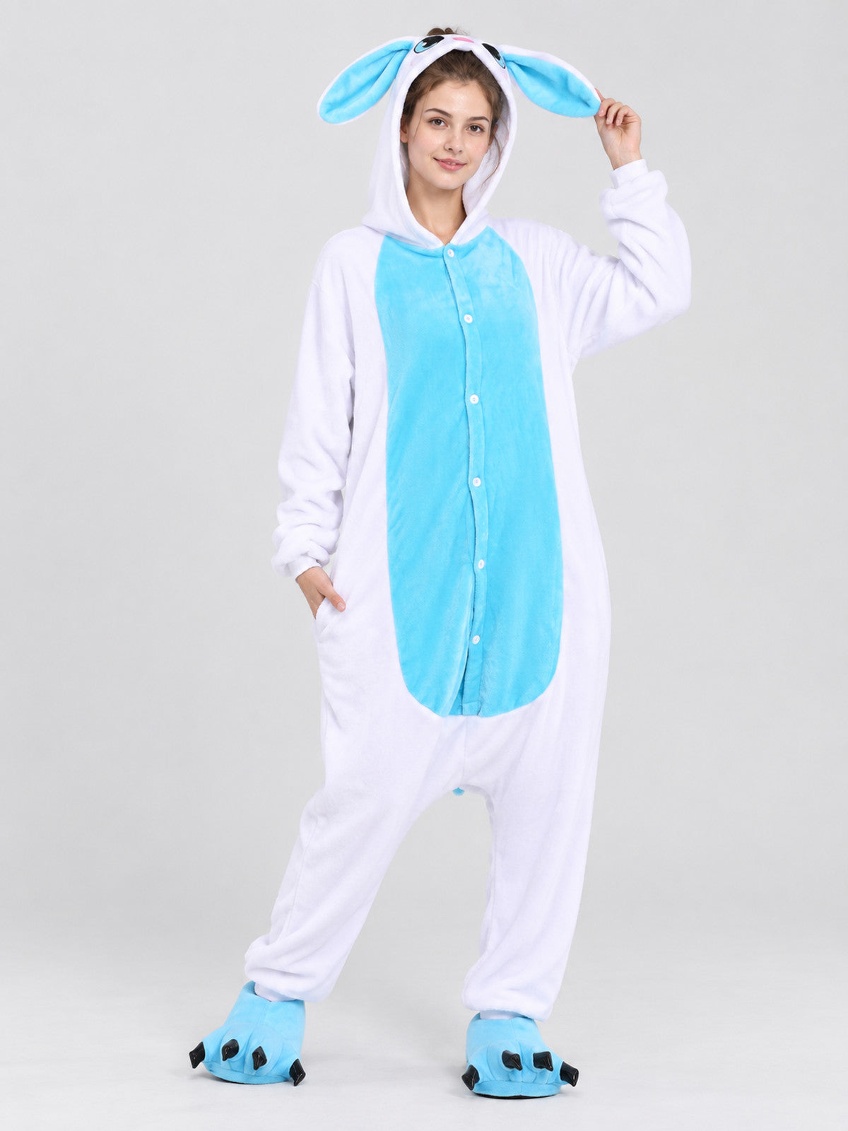 Hooded Pajama Jumpsuit with Animal Face