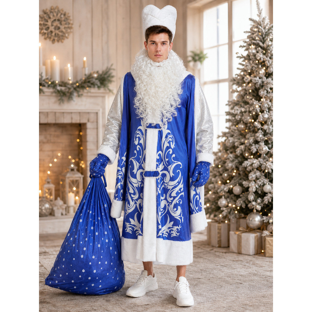 New Year's Santa Claus Costume with Beard and Sack