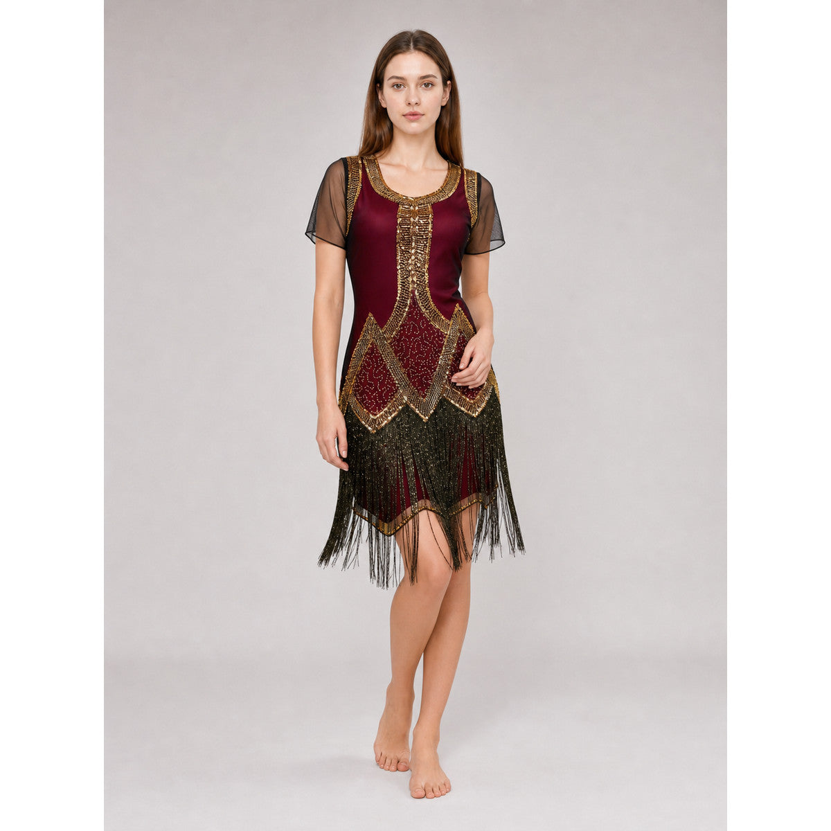 Gatsby-Style Dress with Fringe and Sequins