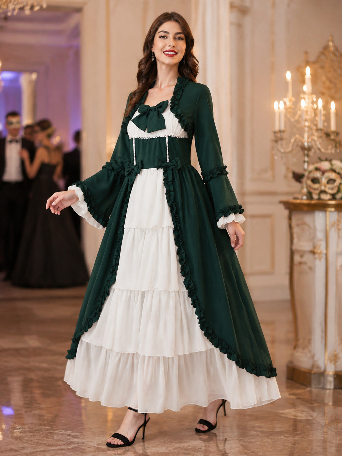 Medieval Dress with a White Bow and Tiered Skirt lifestyle view