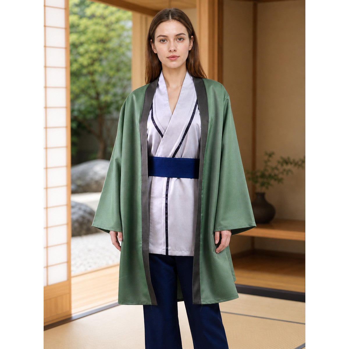 Green Ninja Cosplay Costume with Wide Belt lifestyle view