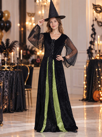 Witch Costume: Black Dress with Green Insert and Hat