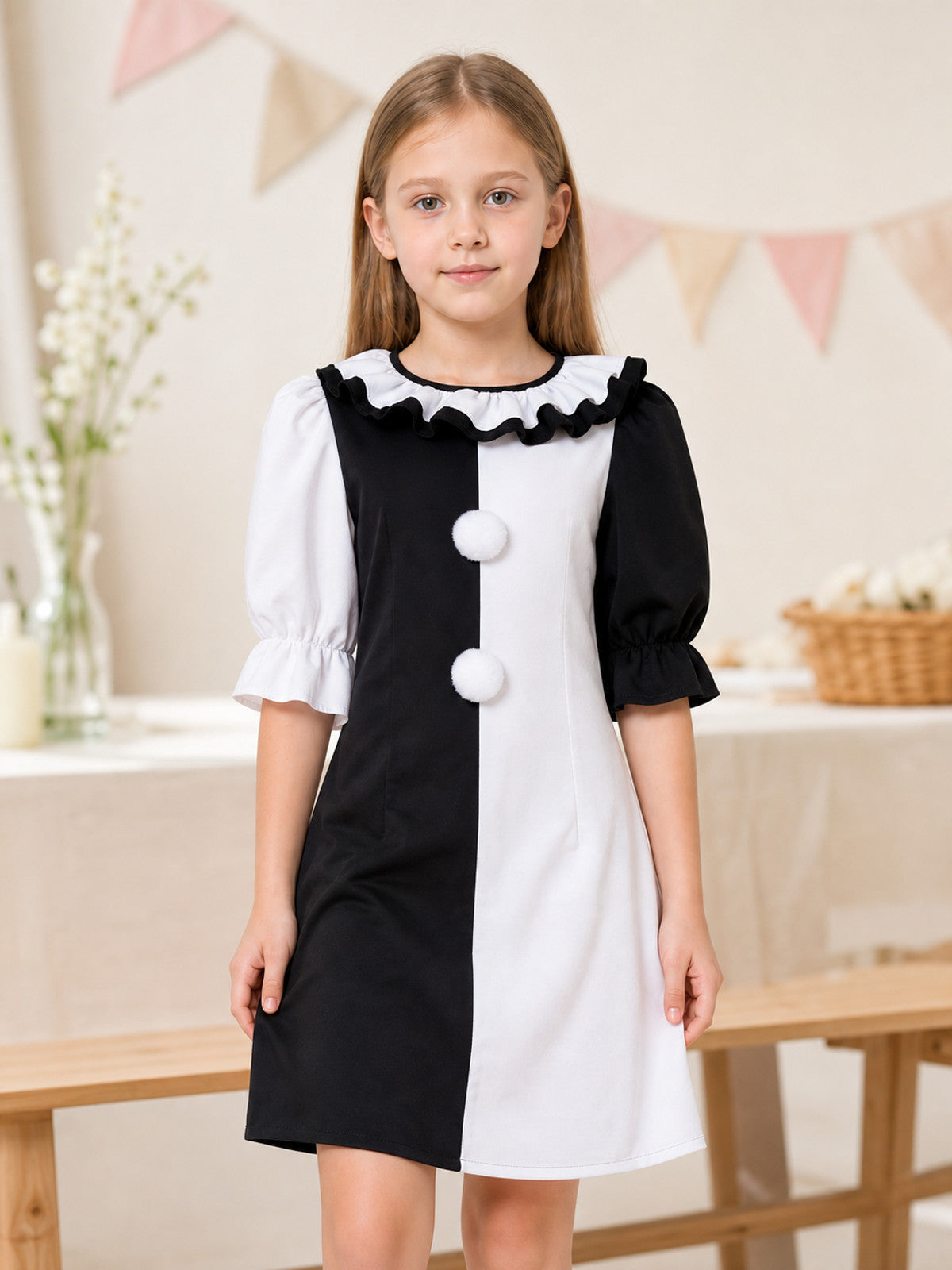 Black-and-White Clown Costume Dress for Cosplay lifestyle view