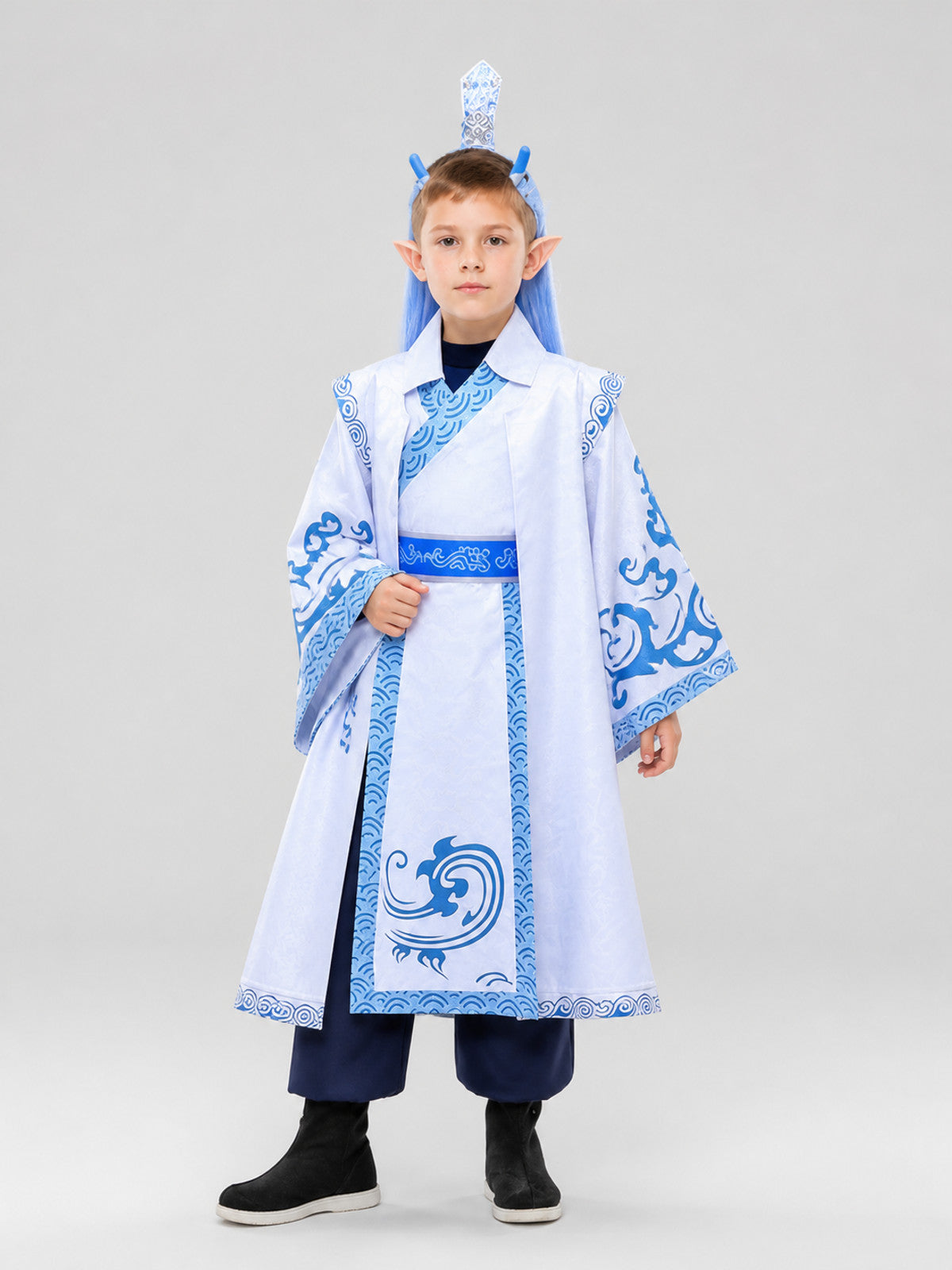 Ao Bing Cosplay Costume, White Robe with Blue Patterns Costumes detail