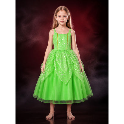 Kids Green Princess Dress Costume with Glitter Stars and Tutu Skirt for main product view