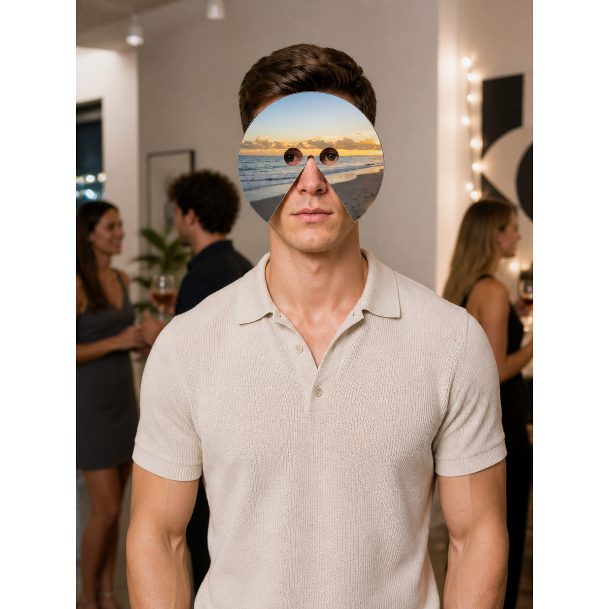 White Mirrored Halloween Mask for Cosplay and Parties lifestyle view