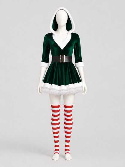 Green Santa Christmas Dress with White Fur