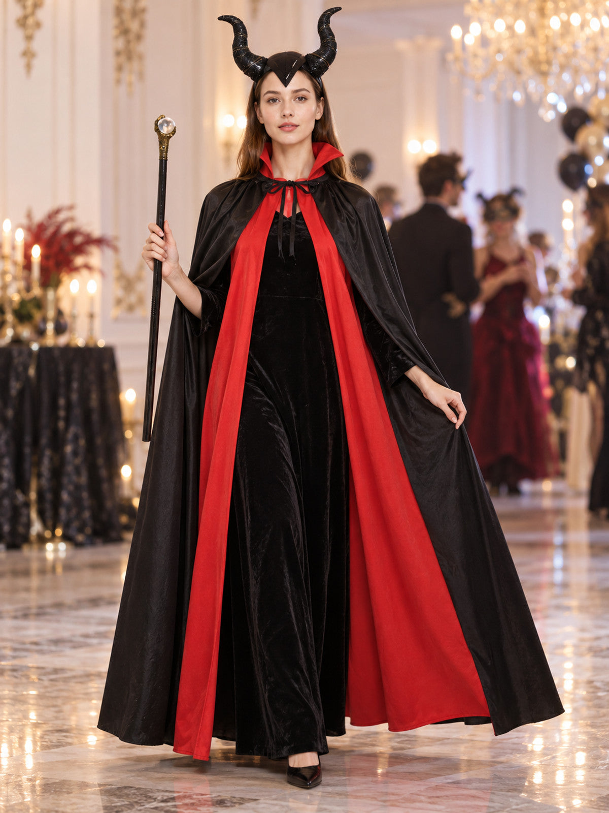 Reversible Carnival Cloak with Wand and Horned Headband lifestyle view