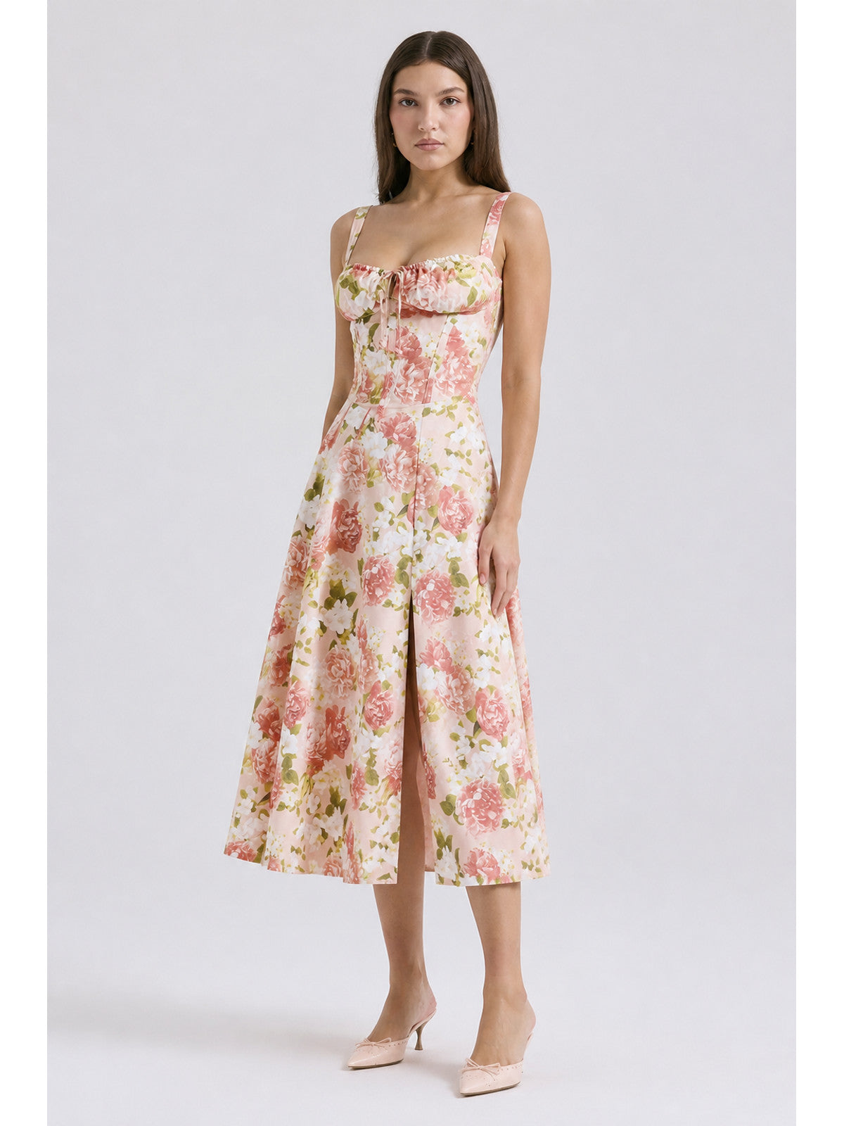 Spaghetti-Strap Dress with a Square Neckline and Floral Print Costume Dresses detail