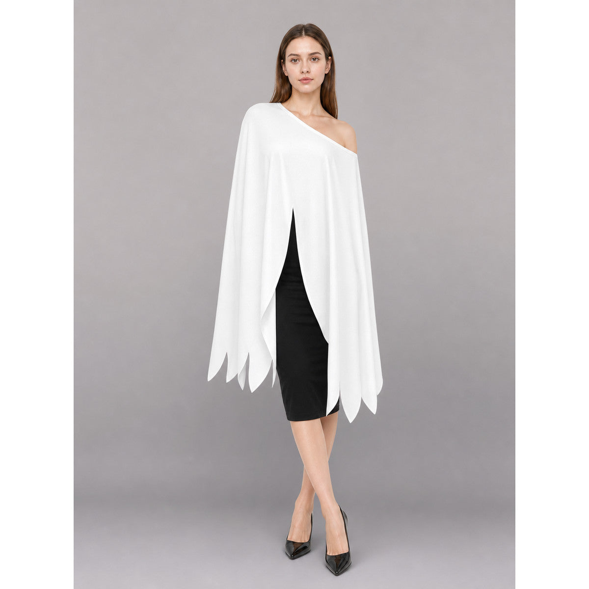 White One-Shoulder Costume Dress with Jagged Hem lifestyle
