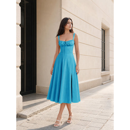 Midi Sundress with Square Neckline and Slit