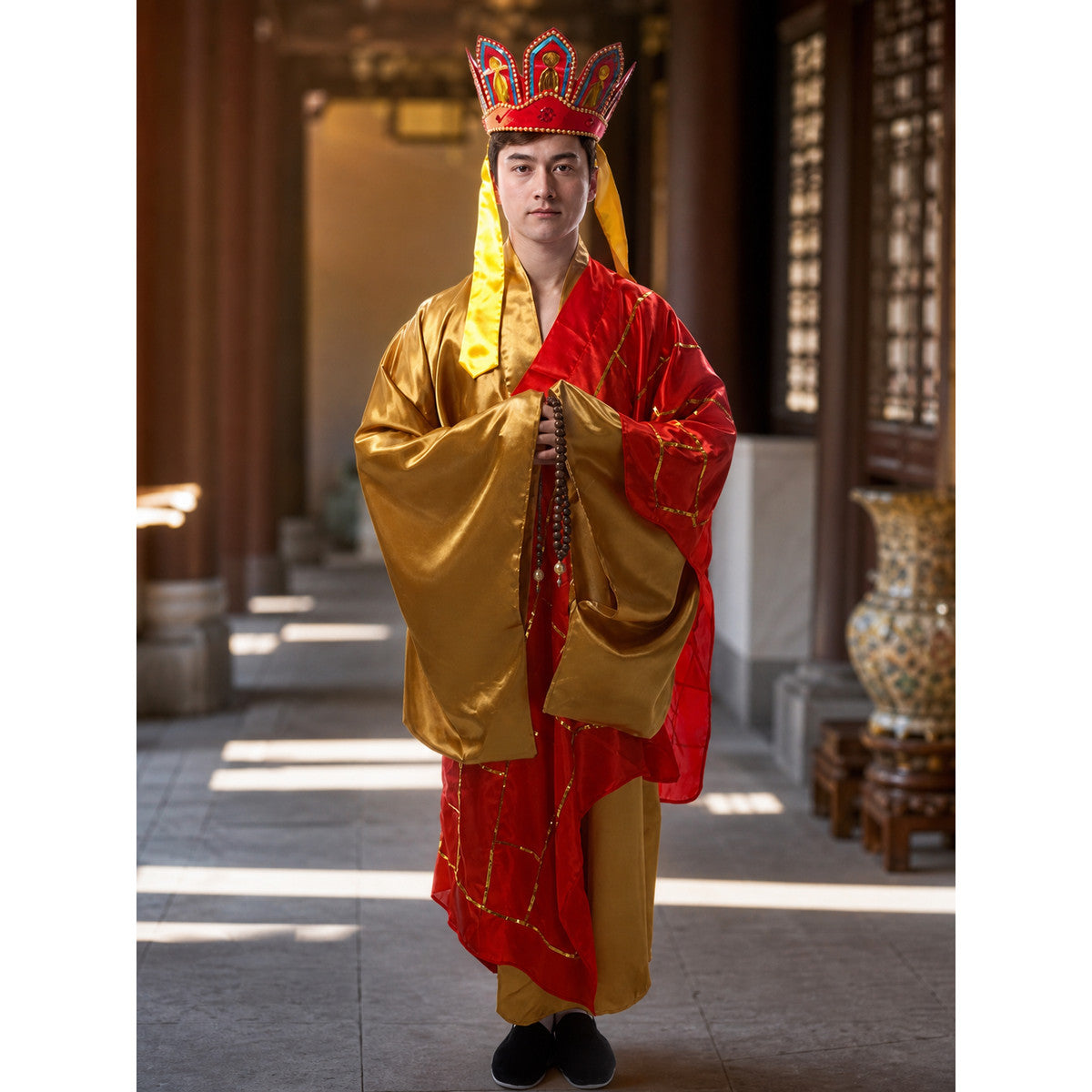 Monastic Costume with Headdress, Prayer Beads, and Staff lifestyle view
